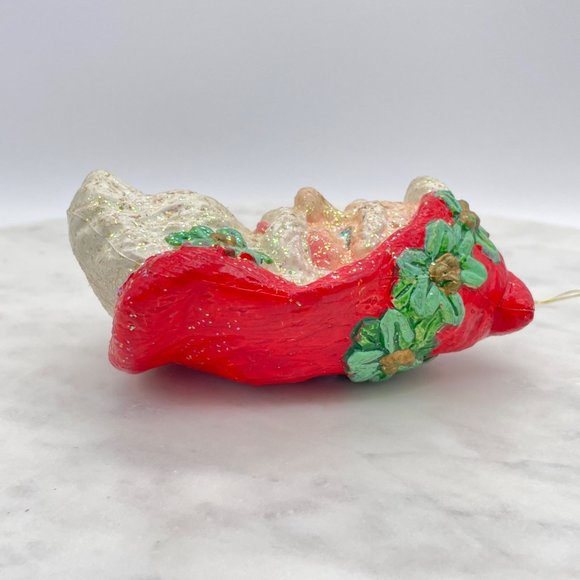 Santa Claus Head Face Ornament Bauble Christmas Plastic Poinsettia Hollow Glitte - Picture 5 of 8